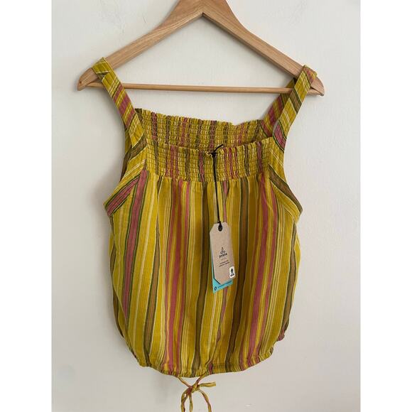 prAna Little Palm Cami Tank Top Leapfrog Stripe Yellow New with Tags Size Small - Picture 1 of 5